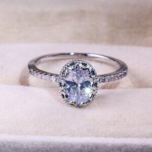 "Wedding/Engagement Oval Flower Dainty Gemstone Silver Ring for Women, VIP431